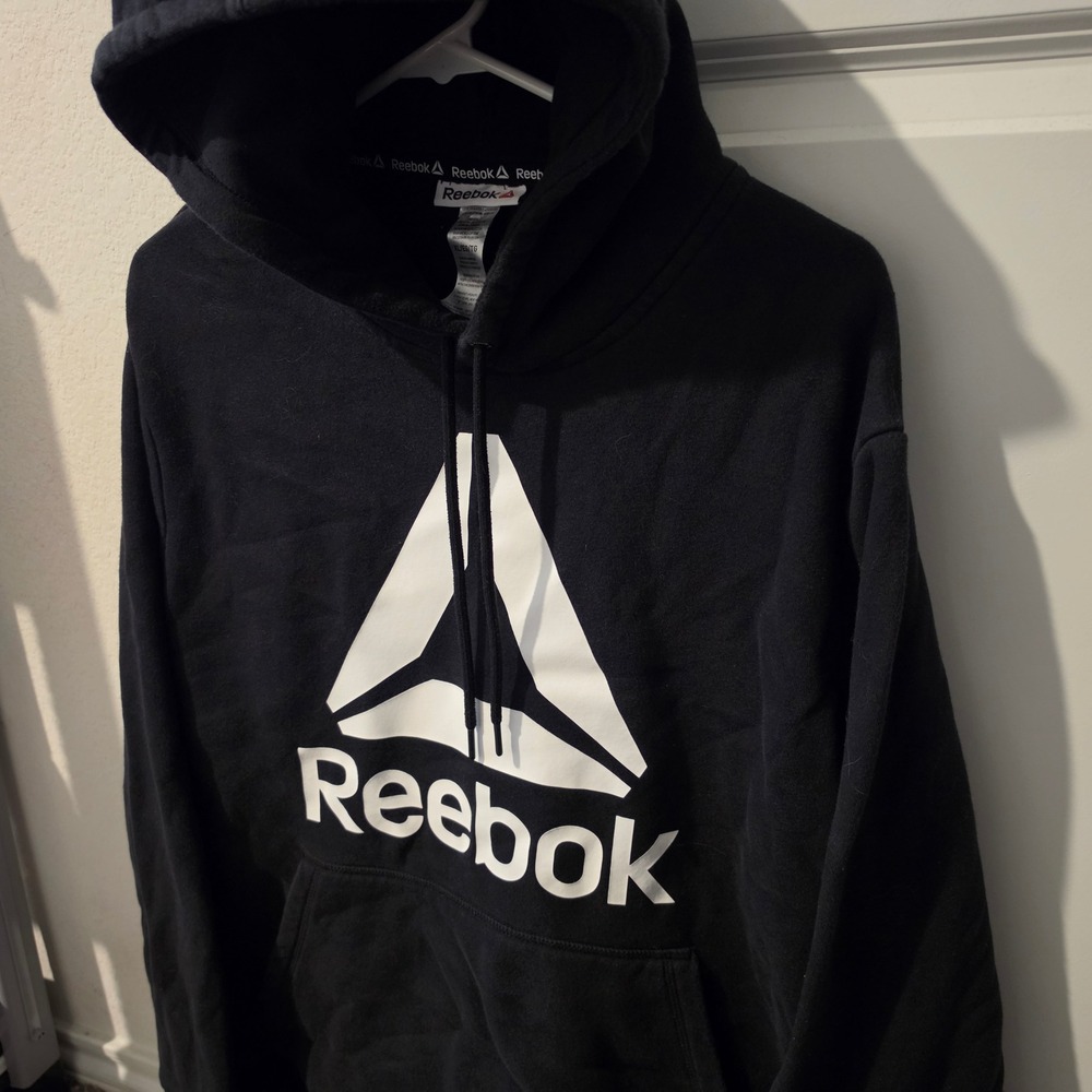 Reebok Mens Black Delta Logo Pullover Hoodie Sweatshirt XL RN117927